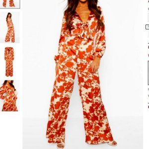 NWT Knot Front Floral Wide Leg Jumpsuit (4)